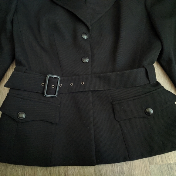Vintage Thierry Mugler Black Wool Belted Blazer S - Picture 4 of 8